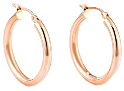 Bishilin Rotgold Ohrringe Damen 585 Echtgold Creolen, Ohrringe 24.5MM Hoop Creolen Allergiefrei für Frauen Hochzeit
