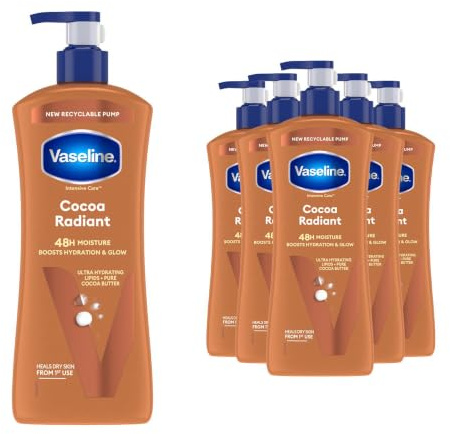 Vaseline Body Lotion Cocoa Radiant, 6 x 600ml, Dry Skin Care
