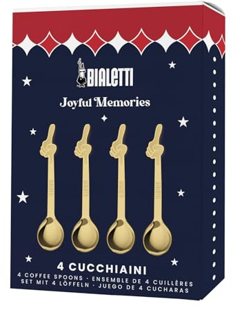 Bialetti Joyful Memories Geschenkbox mit 4 goldfarbenen Löffeln, aus Edelstahl, ikonisches italienisches Design