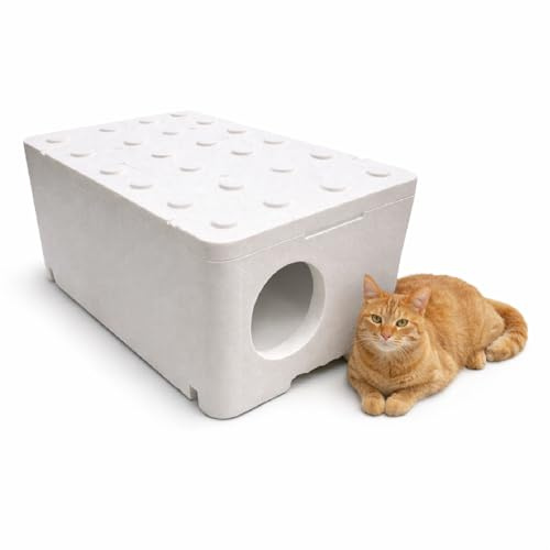 QLS Katzenhaus aus Styropor leicht isoliert 60 x 40 x 30 cm Weiß | 2,6 cm Wandstärke für geschützte Ruheplätze. Leichte Bauweise mit praktischem abnehmbarem Deckel für einfachen Zugang