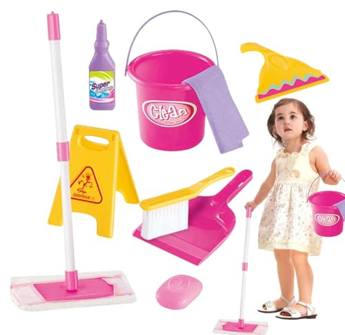 Reinigungswagen-Set für Kinder – inklusive Staubsauger, Besen, Wischmopp und Aufbewahrungswagen | Haushaltsspielzeug für Kleinkinder, Rollenspiel-Haushelfer, pädagogisches -Geschenk für Jung
