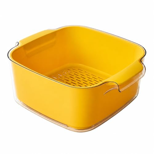 JISADER Escurridor pasta cocina, colador plástico cuadrado doble capa, cesta drenaje perforada para, material sintético, Amarillo Mango, Amarillo