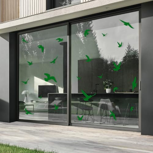 Decooo.be Adesivi anticollisione per Uccelli (Set di 17 Sagome) - per Evitare Che Gli Uccelli urtino Il Vetro - Colore: Verde