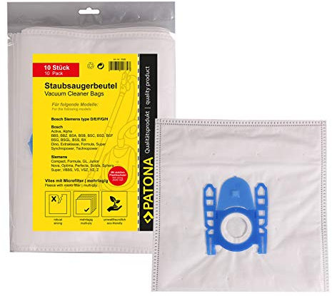 PATONA 10x Sacchetti per Aspirapolvere Compatibile con Bosch Org. Typ D E F G H BBS BBZ BSA BSB BSC BSD BSF BSG BSGL BSS