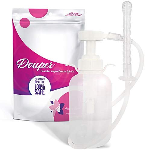 Douper Reusable Vaginal Douche, 300ml Women Vaginal Cleaning System Anal Douche Portable kit with 3 Nozzles, Maintain Feminine Hygiene for Daily Care, BPA & PVC Free