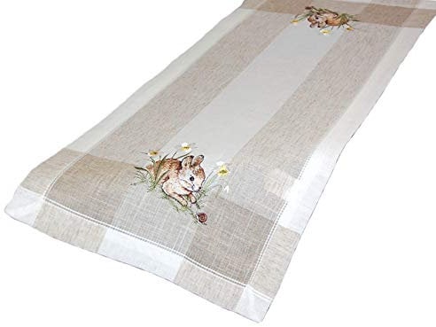 Raebel OHG Tischläufer - beige-bunt Stickerei ''Hasen'' Leinenoptik (40/90)