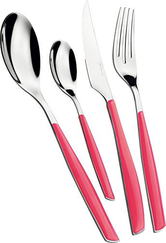 BUGATTI, Glamour, Ensemble de 24 Couverts en Acier Inoxydable 18/10 et Manche de Couleur Rose Paradise. Ensemble de Couverts 6 Personnes: 6 cuillères, 6 fourchettes, 6 Couteaux et 6 cuillères à café