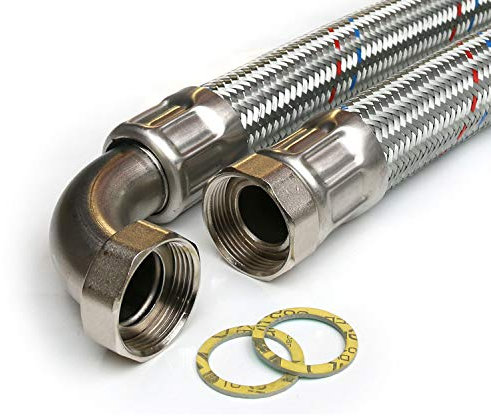 Panzerschlauch 1 1/4ÜM x 1 1/4ÜM mit Bogen, DN32, Länge 50 cm, Made in Germany