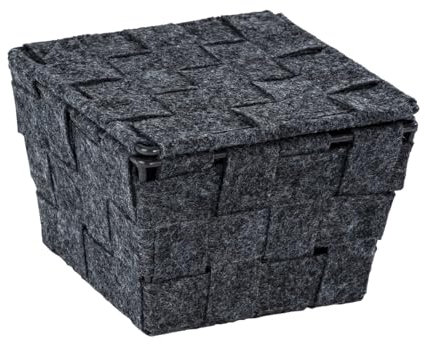 WENKO Aufbewahrungskorb mit Deckel Adria Feltro Mini Anthrazit - Badkorb, Küchenkorb, Polyester, 14 x 9.5 x 14 cm, Anthrazit