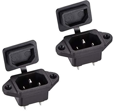 sourcing map C14 Panel Mount Plug Adapter AC 250V 10A 3 Pins IEC Inlet Module Plug Power Connector Socket with Cover Pack of 2