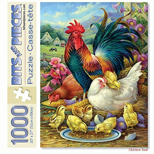 Bits and Pieces Puzzle mit 1000 Teilen für Erwachsene, 50,8 x 68,6 cm, Hühnerhof, 1000-teiliges Puzzle mit Bauernhof, Fütterung von Hühnern und Hahnküken von Künstler Oleg Gavrilov