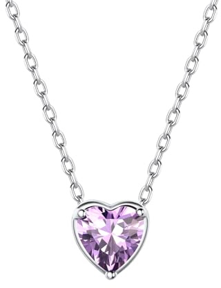 Suplight Collana Donna Argento 925 Vero Ciondolo Cuore con Pietra di Nascita 12 Mesi Punto Luce Collana Donna Pietra Portafortunna Zirconia Cubica Regalo per Natale Compleanno