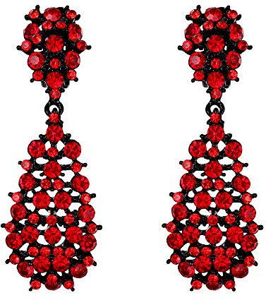 EVER FAITH Ohrclips Damen Kristall aushöhlen Teardrop Träne baumeln Party Zubehör Ohrringe Rot Schwarz-Ton