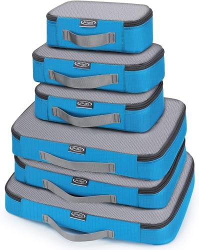 G4Free 4pcs/6pcs/7pcs Packing Cubes Suitcase Organiser Packing Bags Luggage Organiser Value Set for Travel Home Storage ((1S+2M+2L+1XL)-6PC-mesh, Blue)