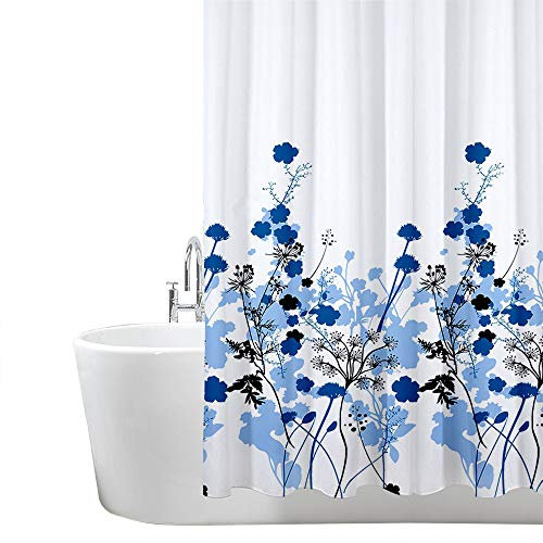 ANSIO Tenda da doccia, Poliestere, Motivo floreale - Blu, 180 x 180 cm