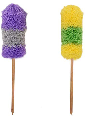 Yuly Microfiber Feather Duster with Bamboo Rod, Stitching-Color Cleaning Tool with Bendable Washable Dusting Brush, Absorbing Duster for Home Car Cleaning 2PC (74cm)