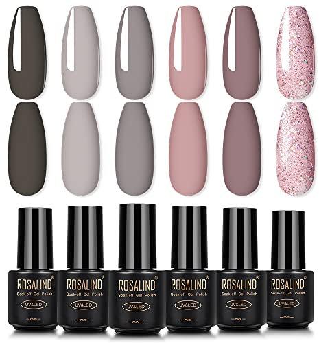 ROSALIND Gel Nagellack Set 6 Nude farben Schellack Gel Gellack Set, Gel Nail Polish für Nagel Pastell Lack Akt Maniküre Design