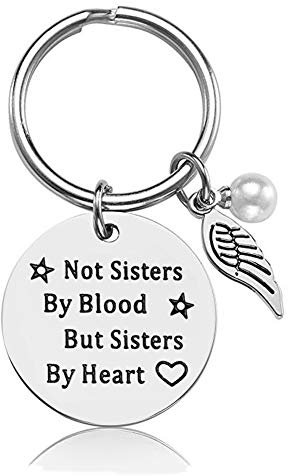 salefun Schlüsselanhänger Beste Freundin Schwester im Herzen Sisters by heart Gravur mit Pearl Engel Flügel