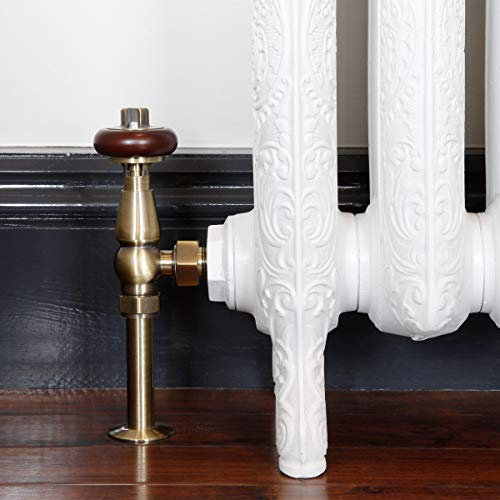 Castrads Windsor Thermostatic Traditional Radiator Valve & Lockshield Set (Antique Brass with Pipe Covers)