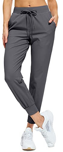 Libin Jogginghose Damen Sporthose Lang Trainingshose Leichte Freizeithose Yogahose Joggpants Stretch Sweathose Laufhose Stoffhose Elegant für Frauen mit Taschen Dunkelgrau S