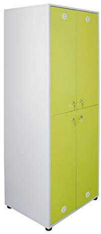 goodsforbusiness GmbH Spind Umkleideschrank mit 4 Türen aus Holz | Wertsachenschrank mit Vorrichtung für Vorhängeschloss | Garderobenschrank Mitarbeiterspind | Umkleidespind Fächerschrank (Buche)