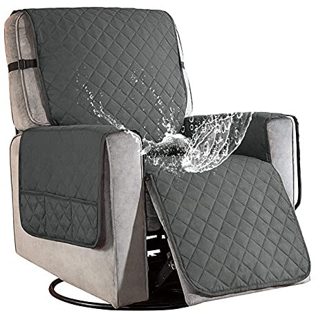 Sesselschoner für Fernsehsessel Relaxsessel, 1 Sitzer Sesselschoner mit Taschen Grau Sesselauflage Relaxsessel Sesselüberwurf Wasserdicht Sesselschutz Sofaüberwurf für Hunde Haustieren