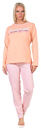 Damen Schlafanzug Pyjama Langarm mit tollem Print 'New York City Loving' - 66336, Farbe:apricot, Größe:44-46