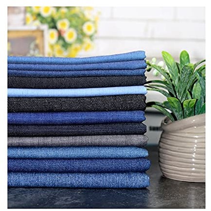 Denim-Stoff Meter für Meter Materialien für Jeansjacken aus Baumwolle Heimtextilien für Hosen Kleid Rock Kleidung DIY Nähen,150 cm Breit(Color:Dünn-dunkelblau)