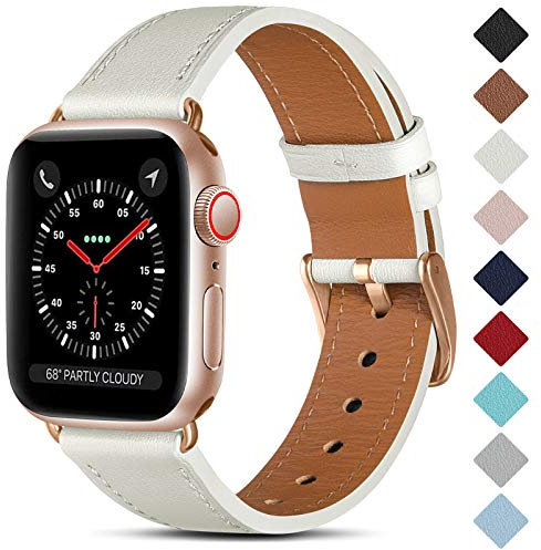 CeMiKa Compatibile con Apple Watch Cinturino 38mm 40mm 41mm 42mm 44mm 45mm 49mm, Cinturini in Vera Pelle per iWatch Cinturino SE/Series 9 8 7 6 5 4 3 2 1, 38mm/40mm/41mm, Bianca/Oro Rosa
