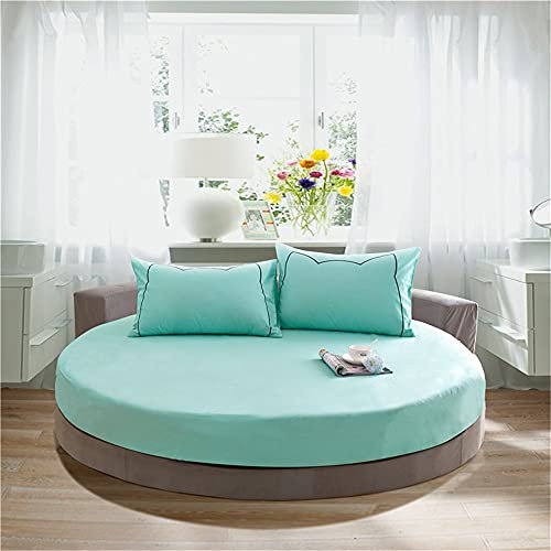 Treer Spannbetttuch Baumwolle Runde Spannbettlaken, Weiche Atmungsaktivem Einfarbige Bedding Hotel Spannbetttuch für Rundbett, Elastische Tiefe Tasche, Große Größen (Hellgrün,180x180+25cm)