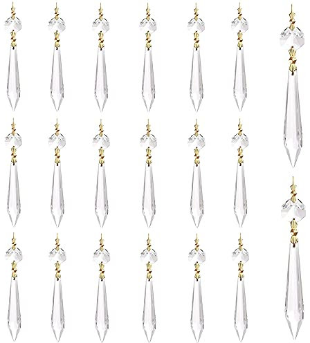 20 Piezas Cristal Prismas Vidrio Colgante Araña Lámpara de Prisma Colgantes de Gota de Cristal Prisma de Cristal Octogonal Araña Prismas Araña de Cristal para Araña Colgante Prisma de Cristal 38 mm