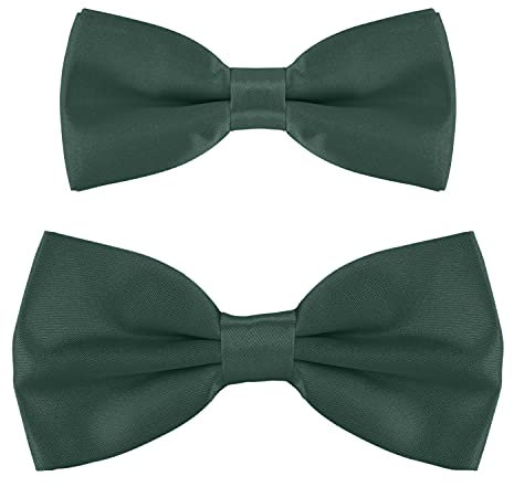 DonDon Ensemble de nœuds papillon père-fils en look partenaire, déjà attaché et ajustable - Vert Foncé