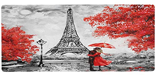 Moyyo Eiffel Tower Lovers Under Umbrella Mouse Pad Gaming Mouse Mat (900x400x3mm) Extra Large Desk Mat with Smooth Surface and Non Slip Rubber Base xxl Mousepad Desk Protector for Office Working Lapto