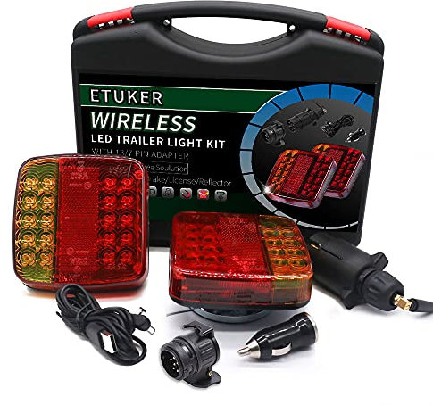 ETUKER LED Magnetische Drahtlose Anhänger Rücklicht mit Reflektor, 12V Wasserdichtes drahtloses Anhänger Rücklicht Bremslichtkontrollleuchte, mit Kennzeichenbeleuchtung
