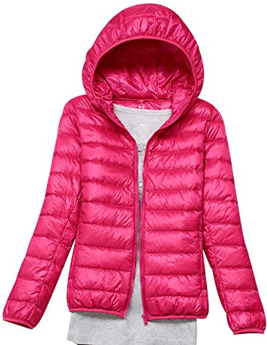 Piumino Leggero Donna Con Cappuccio Invernale Puffer Jacket Ultraleggero Impermeabile Oversize Taglie Forti Down Jacket Rosa M