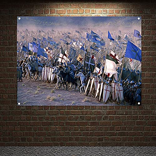 Mittelalterliche Kriegerritter Tempelritter Wandkunst Vintage Kreuzritter Banner Flaggen Leinwand Gemälde Wandbehang Heimdekoration 96 x 144 cm (38 x 57 Zoll)