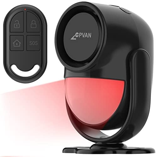 CPVAN Alarme Détecteur de Mouvement, Intérieur Alarme Maison sans Fil avec Sirene (125dB) Infrarouge Anti-Effraction, Battery Operated, Idéal de Magasin/Bureau/Maison/Porte/Garage, Noir