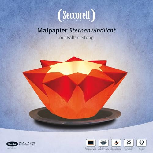 Seccorell - Sternenwindlicht-Malblock - 25 Blatt, 2-seitig verleimt für faltenfreies Wischmalen. Faltfertig zugeschnitten. Faltanleitung auf der Rückseite. Auch als Sommerlaterne gut geeignet
