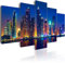 B&D XXL - Wandbilder XXL Dubai 150x75cm 5 tlg - Wand Deko Leinwand Bilder Groß Wanddeko Wohnzimmer Schlafzimmer Kunstdrucke - City Stadt Nacht d-C-0024-b-o