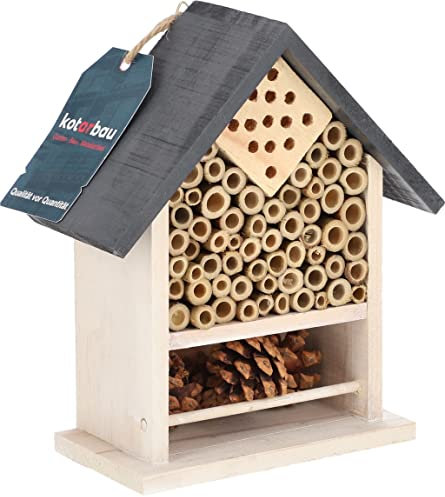 KOTARBAU® Holz Insektenhotel mit Hängefunktion Hervorragend für den Garten Umweltfreundlich Für Bienen Florfliegen Marienkäfer Schmetterlinge Weiß