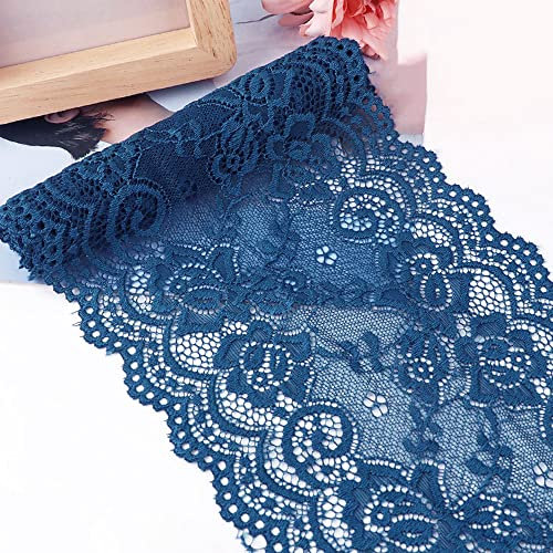 15cm x 3m Elastizität Spitzenband Spitzenbordüre Spitzenborte Zierband Dekoband Spitzen Borten Bänder zum Nähen,DIY Basteln,Deko für Kleidung Unterwäsche Dessous Hochzeitskleid Tischdeko,Denim Blue