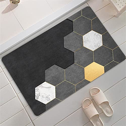 Super Absorbent Floor Mat, Rutschfest Waschbar Badvorleger Teppich Matte, Softmath Kieselalgenschlamm Badematte für Badewanne, Bathroom, Duschvorleger, Badezimmer, WC, Home Badematte Hexagon-50x80cm