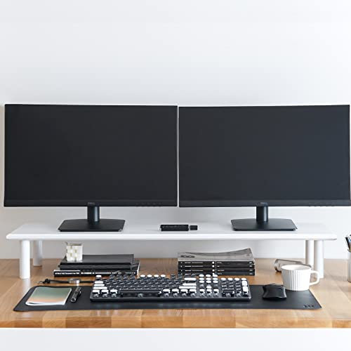 ROCDEER White Dual Monitor Stand Riser, Underneath Storage for Desk Office Supplies, and Supports for Computer Monitor, Heavy TV Riser up to 130 lbs