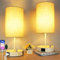 Allesgute Dimmbar LED Nachttischlampe 2er Set mit USB, Modern Tischleuchte mit Ladefunktion, E27 Tischlampe Beige für Geschenk, Schlafzimmer, Wohnzimmer, Büro (inkl. 8W Warmweiß Glühbirne)