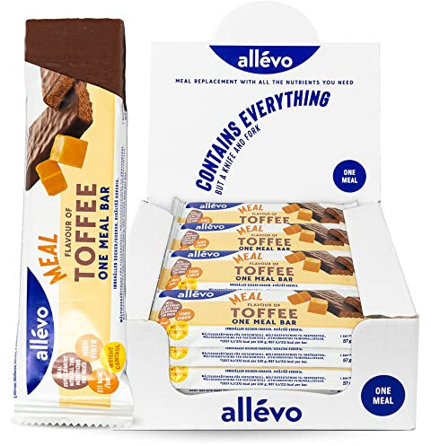 One Meal Bar - Toffee Karamell - 20 Riegel - kalorienarmer Mahlzeitenersatz Unterstützung beim Abnehmen & Gewichtskontrolle - hoher Gehalt Protein, Ballaststoffen, Vitaminen - Allévo by Alpha Foods