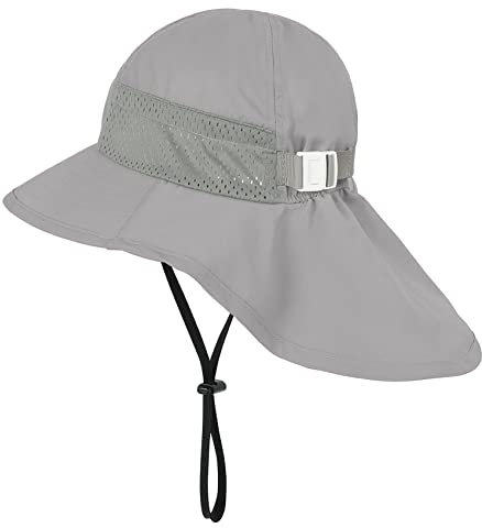 Durio Sonnenhut Baby Sonnenhut Kinder mit Nackenschutz Verstellbarer Faltbare Sommerhut Hut Atmungsaktiv UV-Schutz Grau 6 Monate-2 Jahre (Tag Size S)