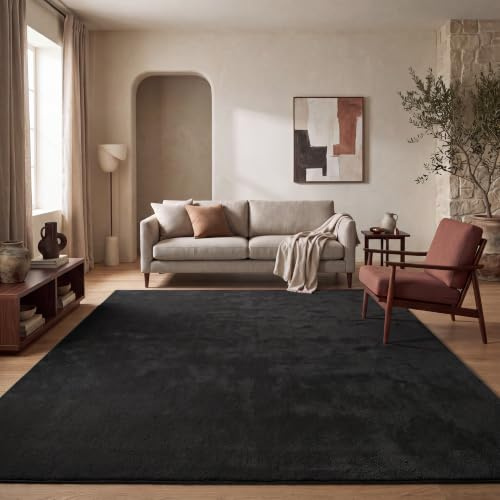Paco Home Teppich Wohnzimmer Schlafzimmer Kurzflor Waschbar Einfarbiges Muster Flauschig Weich rutschfest Moderne Deko, Grösse:120x160 cm, Farbe:Schwarz