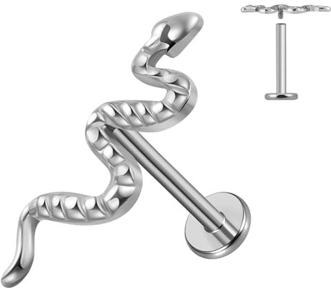 ESHIONER G23 Titane Piercing Tragus Helix Labret Piercing Oreille Cartilage Piercing Levres Bouche Bioflex Conch Flat Stud Piercing Medusa Hypoallergénique Argent Bijoux Serpent 16g 10mm
