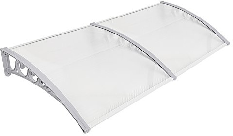 Belfoyer Porte d'entrée Auvent, Contre Pluie Neige UV, Porte Toit Marquise Abri Protection en Polycarbonate, Toit de Porte pour Garage, Balcon, Fenêtre, Extérieur (80 * 240 cm, Gris-Blanc)