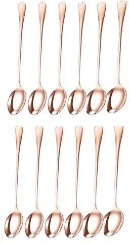 PEBBLE HUG 12 Pcs Rose Gold Long Handle Latte Iced Tea Spoon, Coffee Spoon, Ice Cream Spoon, Stainless Steel Cocktail Stirring Spoons(Set of 12)